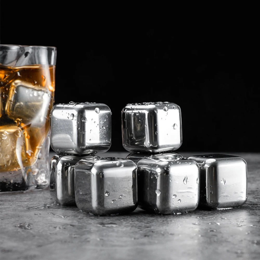 In Stock Metal Ice Cube For Drinking Whiskey Stones Ice Cubes Reusable For Coolers Food Grade Stainless Steel Whiskey Ice Cubes