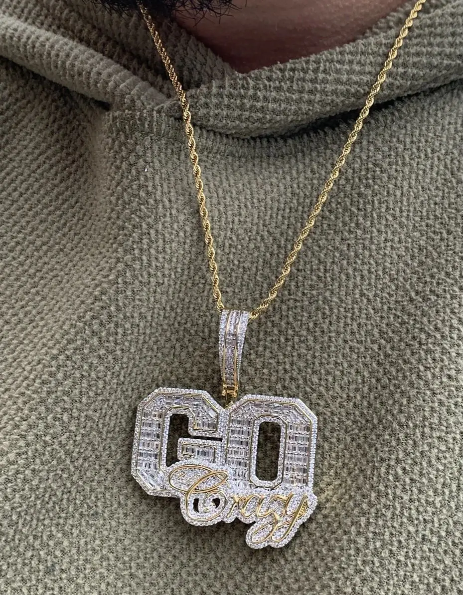 hip hop men go crazy  pendant necklace hiphop rock iced out bling 5A cubic zirconia gold plated HIP HOP jewelry