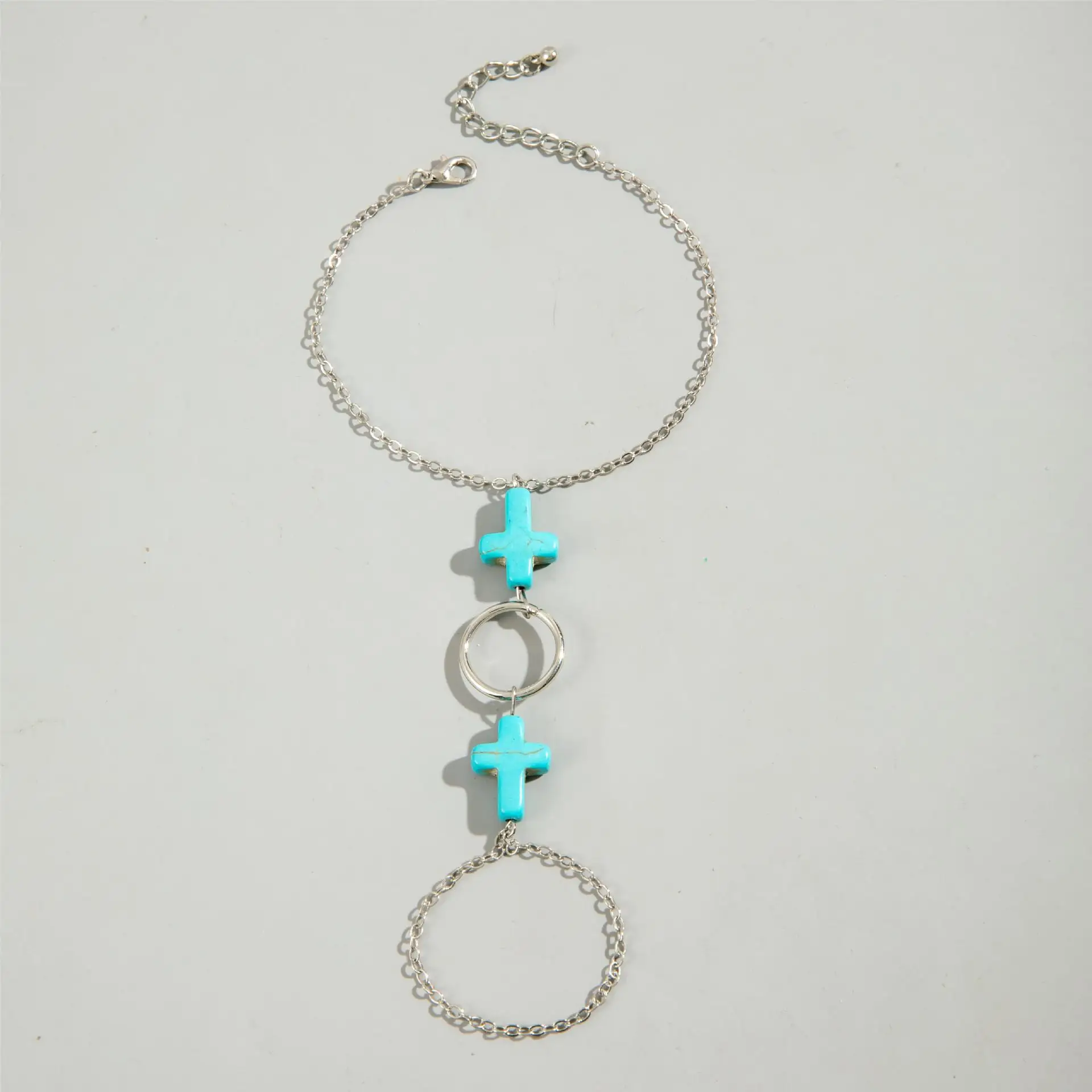 Bohemian Turquoise Cross Toe Chain Simple Design Circle Finger Ankle Jewelry