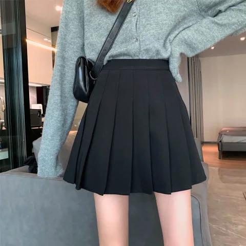 Women Fashion High Waist Pleated Skirt Female Mini A-Line Stitching Button Bottom Girls Dance Skirts