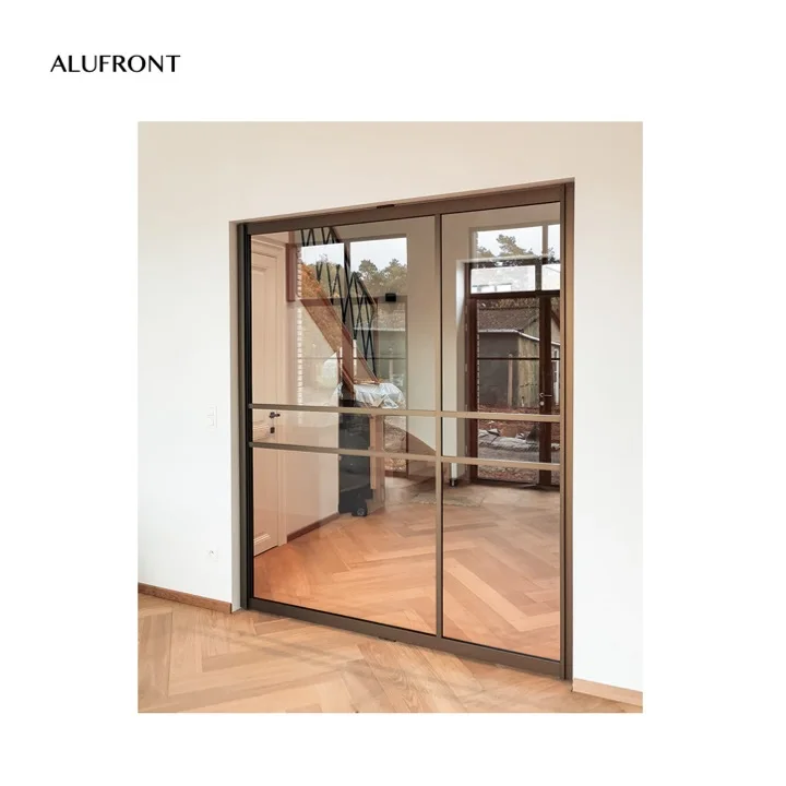 kitchen fluted glass aluminum sliding door interior wardrobe closet office stainless steel frame synchronized sliding glass door