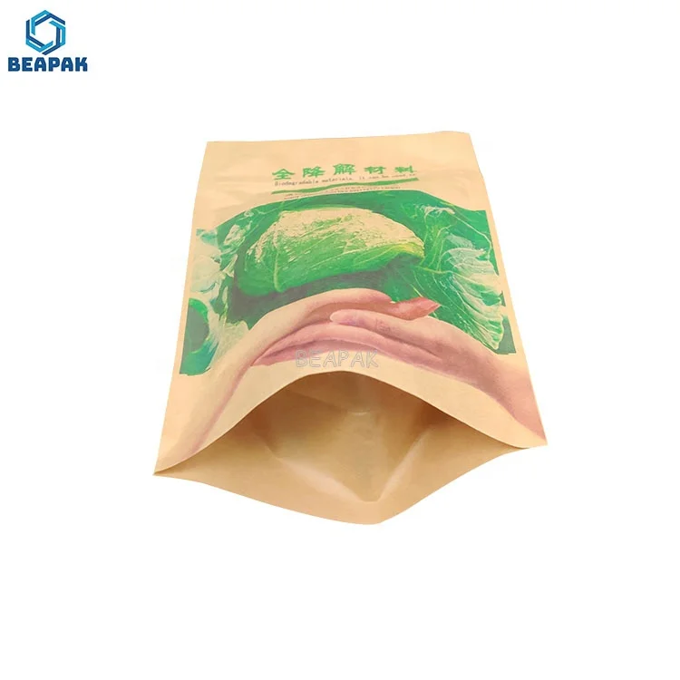 compostable Zipper Bag Reusable Food Storage paper Bags Biodegradable Stand up Pouch