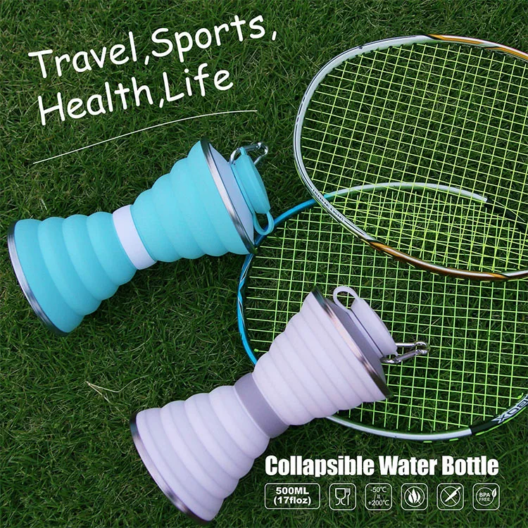 Private Label Foldable Product Motivational Reusable Water Bottles BPA Free Silicone Water Container