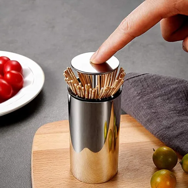 Stainless Steel Automatic Press Toothpick Holder