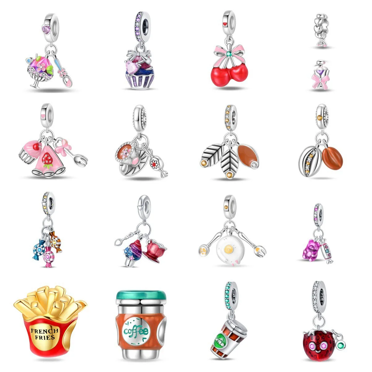 Popular DIY Copper-Plated 925 Silver Bracelet Candy beads for bracelet making fashion Cake Coffee Motifs pendant with crystal