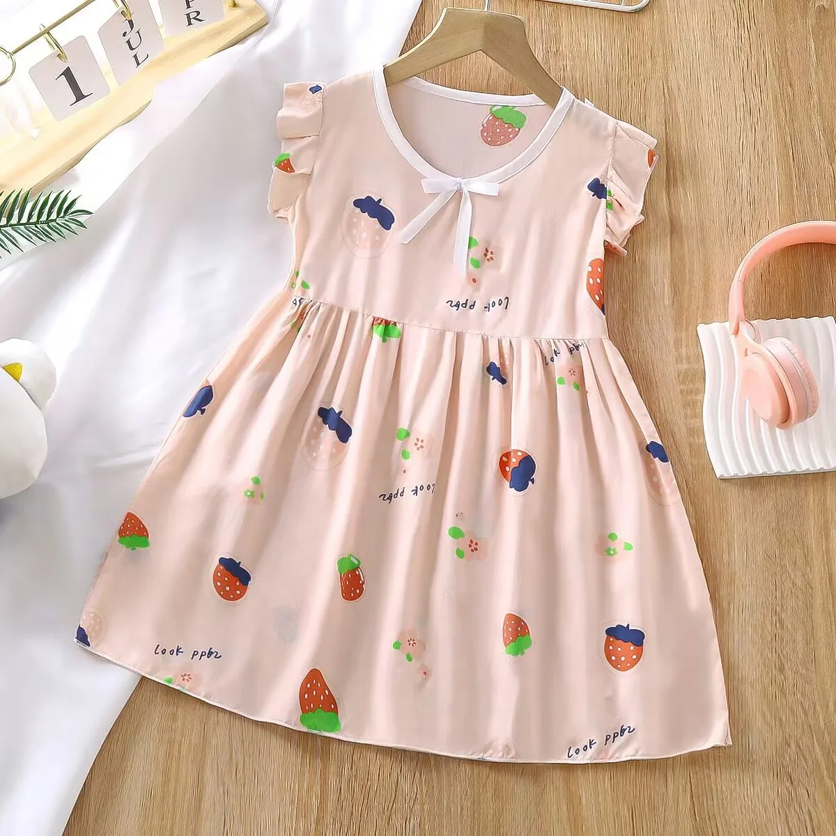 Summer girls cotton silk nightdress baby lace collar dress wholesale