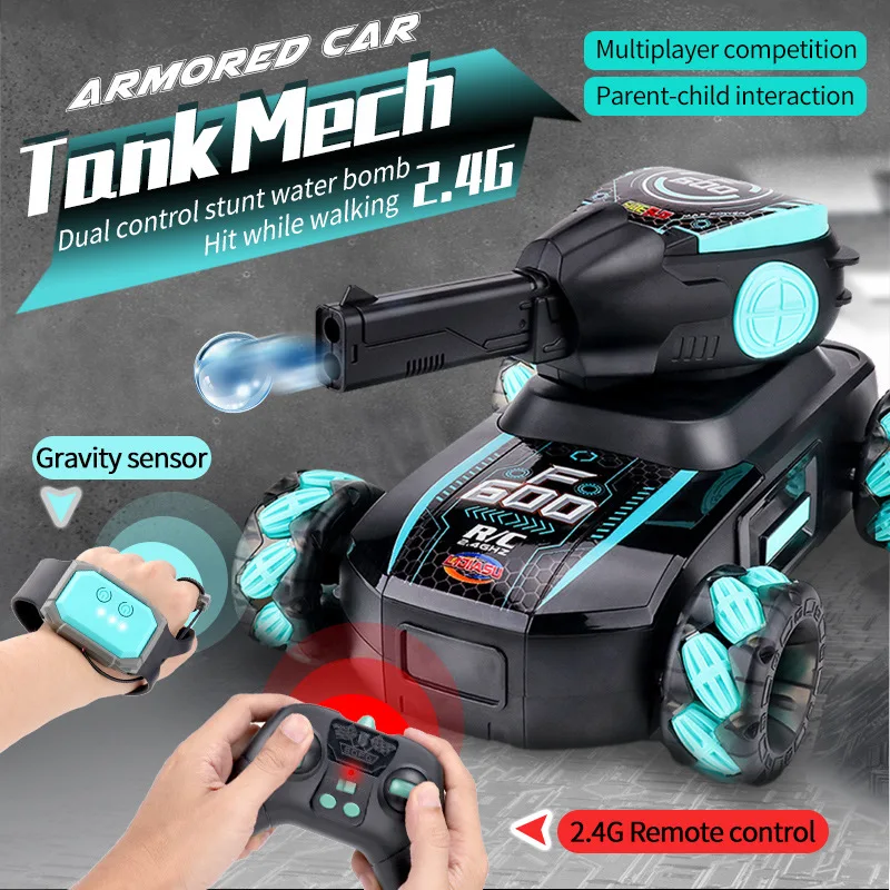 Remote control tank that can fire water bombs watch gesture sensor rc car electric tank with light sound