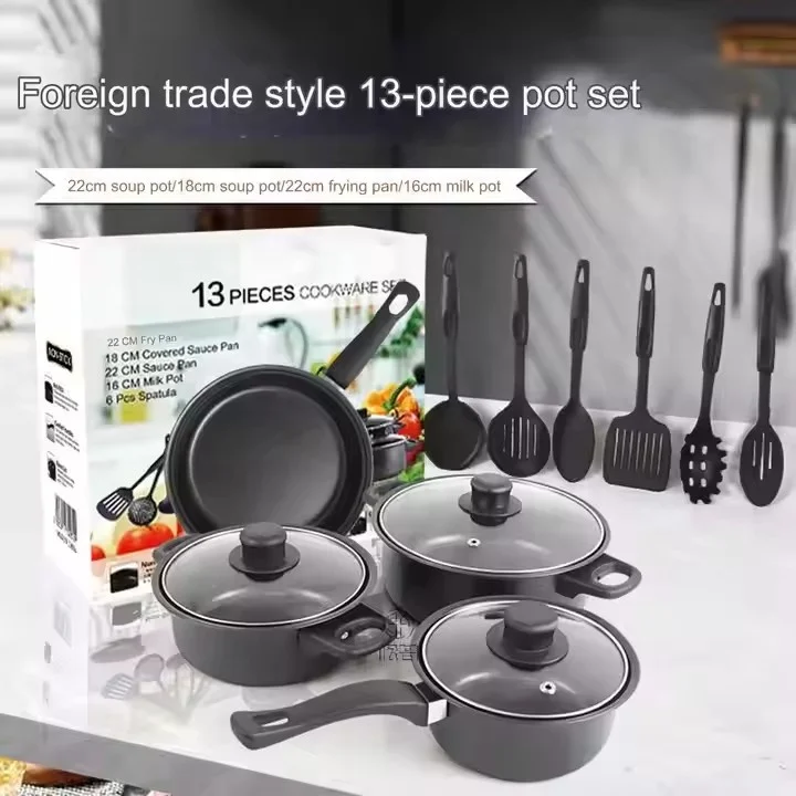 yuyang Wholesale Nonstick Cookware 13 Piece Set Cookware Stock Pot Stew Pan Frying Pan Multi-piece Kitchen Cookware Set