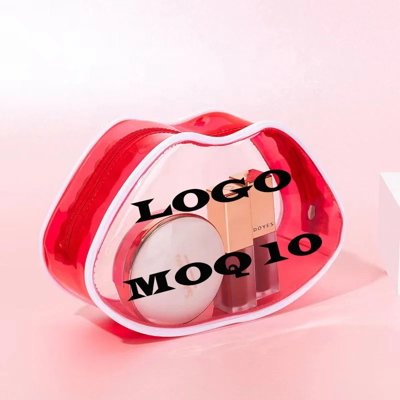 Custom private labels PVC makeup bags lip shaped cosmetic bag