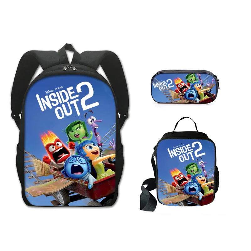 3Pcs Set Inside Out School Backpack with Shoulder Bags Pencil Case Cartoon School Bags for Boys Girls Anime Games Kids Bag set