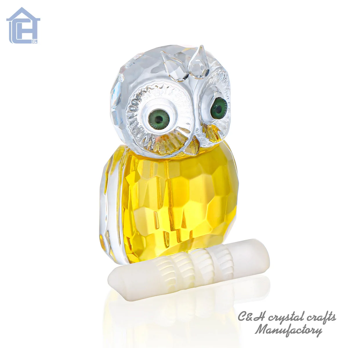 Crystal Figurines Collection Cut Glass Ornament Statue green owl unique design for home decoration