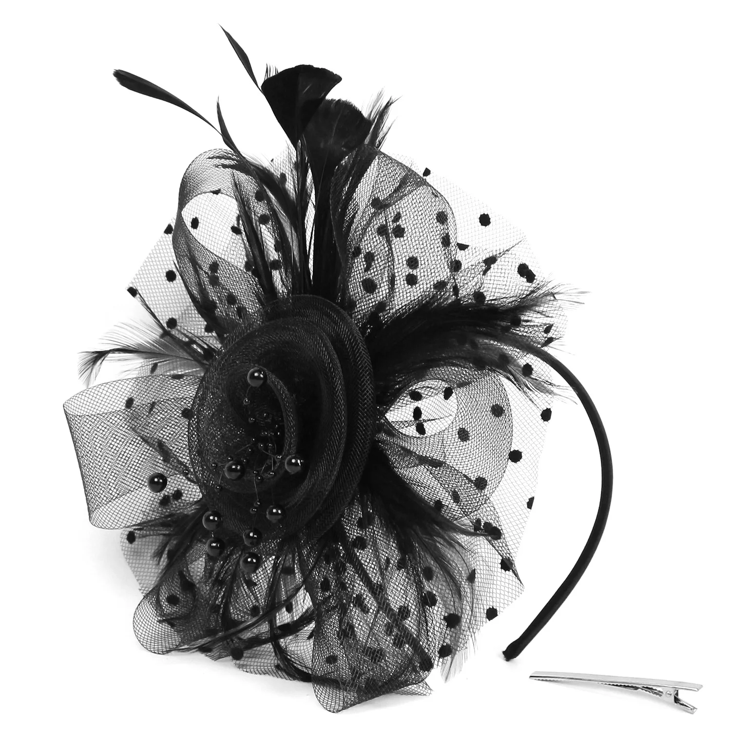 Hot Sale Tea Party Headwear Fascinator Hats headdress Flower Mesh Ribbons Feathers on a Headband and Clip