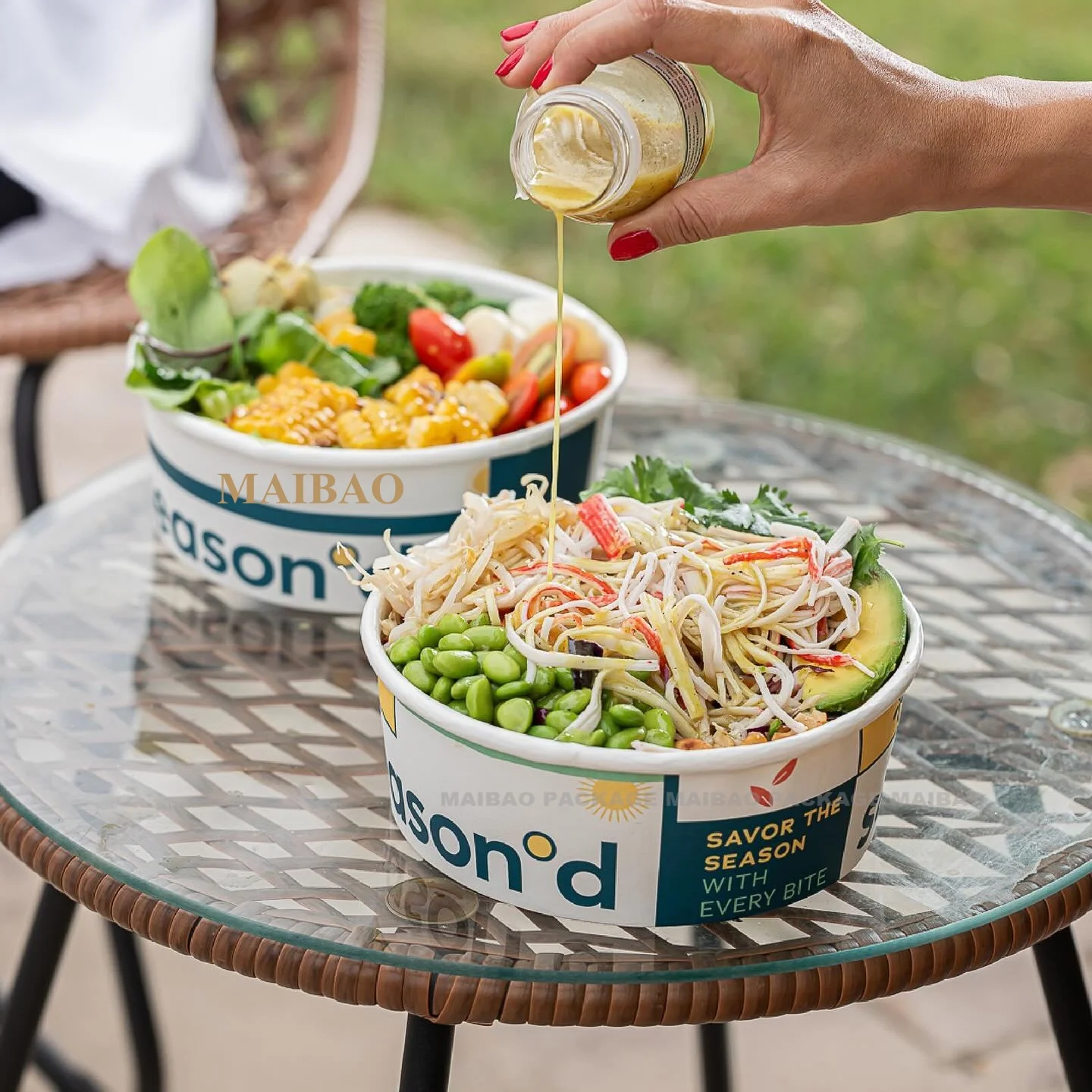 100% Eco Friendly Biodegradable Food Packaging Cup Bowl Pla Pe Coating Disposable Brown Round Kraft Paper Salad Bowl With Lid