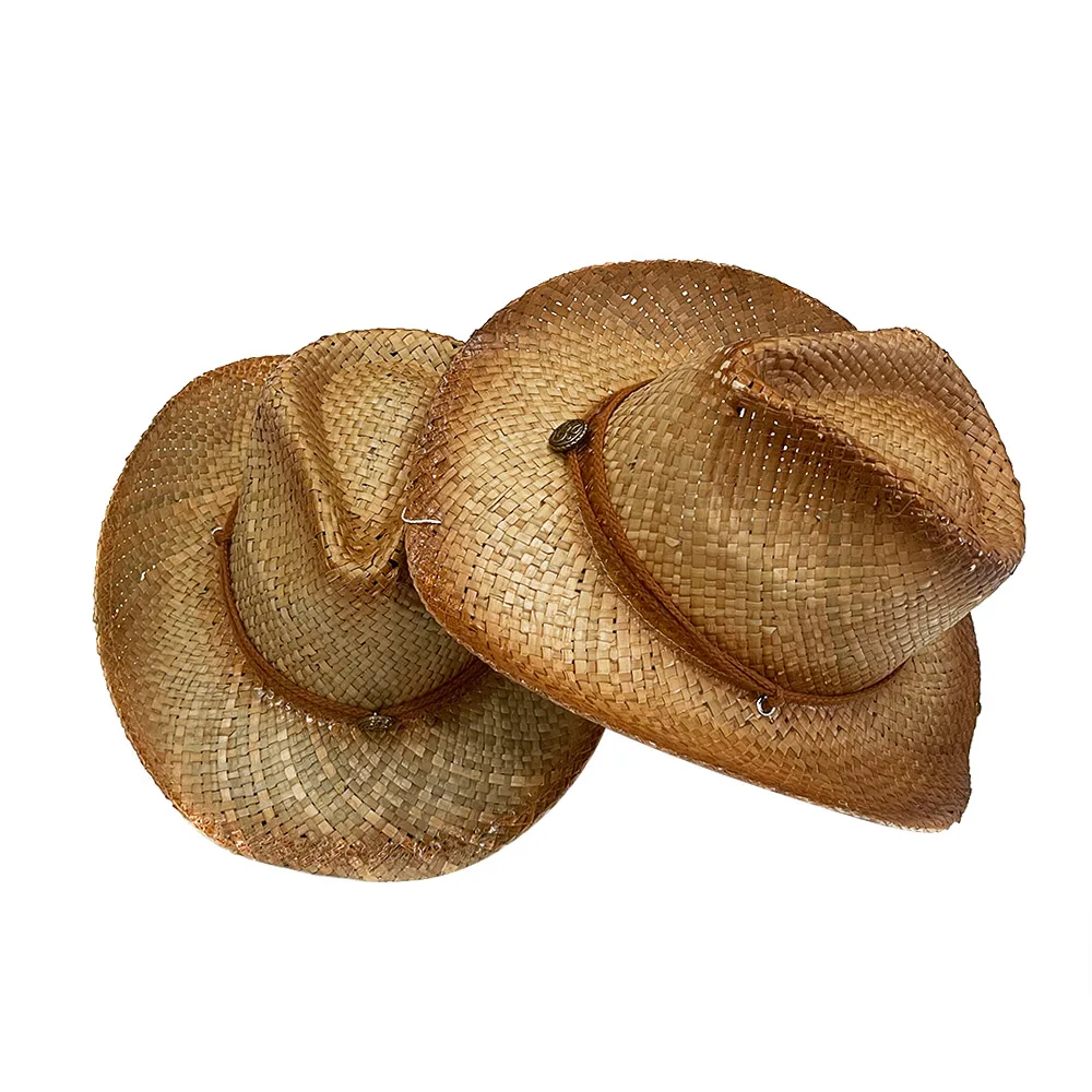 Wholesale Fashion Woven Plain Western Shapeable Cowboy Straw Hat With String