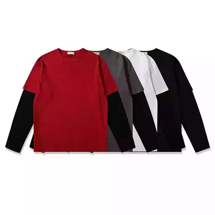 AH08-Wholesale High Quality Casual heavy cotton oversized long sleeve t shirt men double layer long sleeve t shirt
