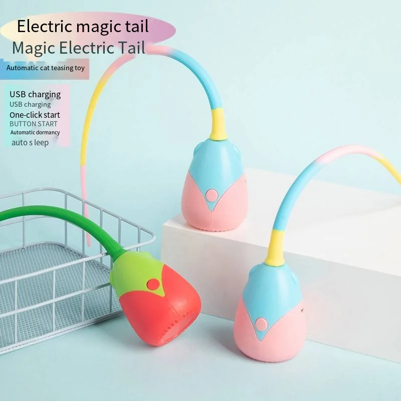 Electric Silicone Tail Interactive Teaser Stick Automatic Bite-resistant Self-pleasure Cat Toys Rod