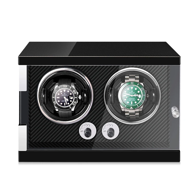 Watch Winder for Automatic Watches Carbon Fibre Exterior with High-Gloss Lacquer Watch Pillows Built-in Illumination