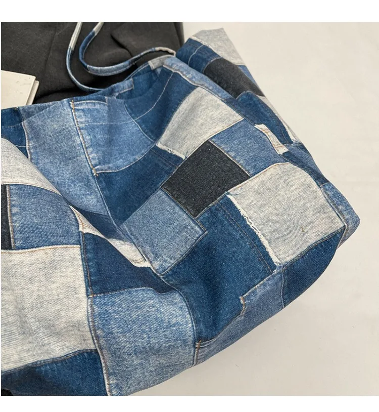 Dropshipping Products 2024 Chinese Online Markets New Women  Ladies Denims Patches Japanese Personalized Large Tote Bag Canvas
