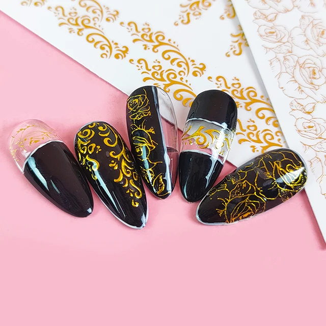 wholesale gold 3d lace press on nail sticker holiday DIY all seasons nail art stickers custom