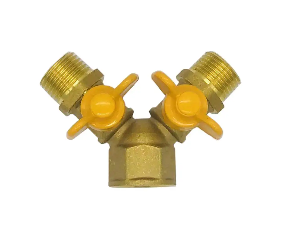 Y type three-way brass gas ball valve double fork switch Gas horn valve  FMM  thread