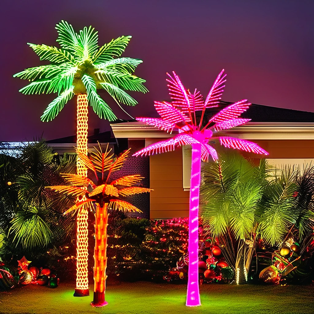 Customizable RGB Color-Changing LED Light IP65 Outdoor Coconut Palm Tree with Pink and Red for Holiday Lighting