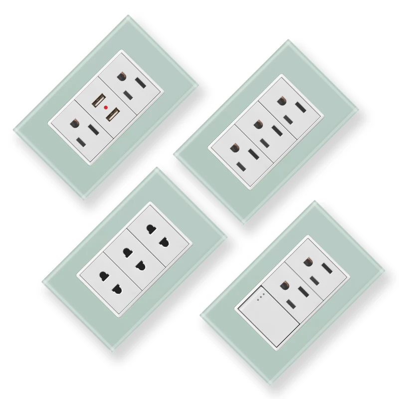 X1  light switch usa modern us standard smart wifi wall outlet plug socket acrylic glass panel switch socket