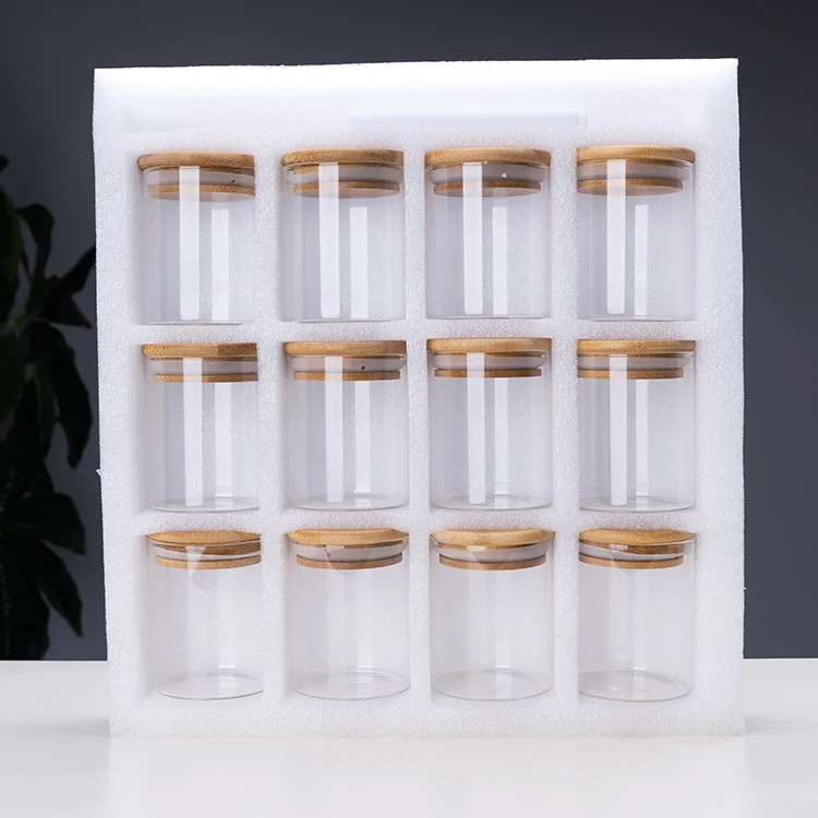 Popular Sales eco-friendly borosilicate kitchen air tight glass storage jar set with bamboo lid