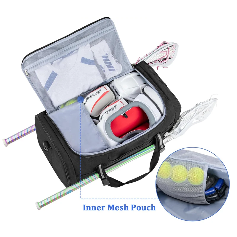 custom lacrosse gear backpack duffel sports bag multi-function large lacrosse bag holds 2 sticks with helmet holder shoe pockets
