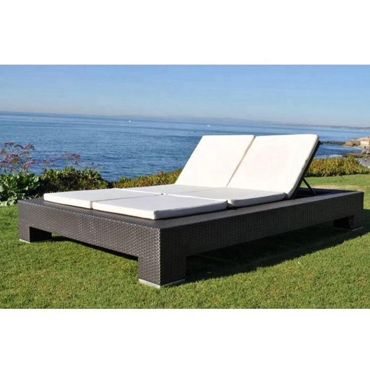 Couple Big Size Outdoor Daybed Sunbed All Weather Garden Rattan Furniture Sun Bed