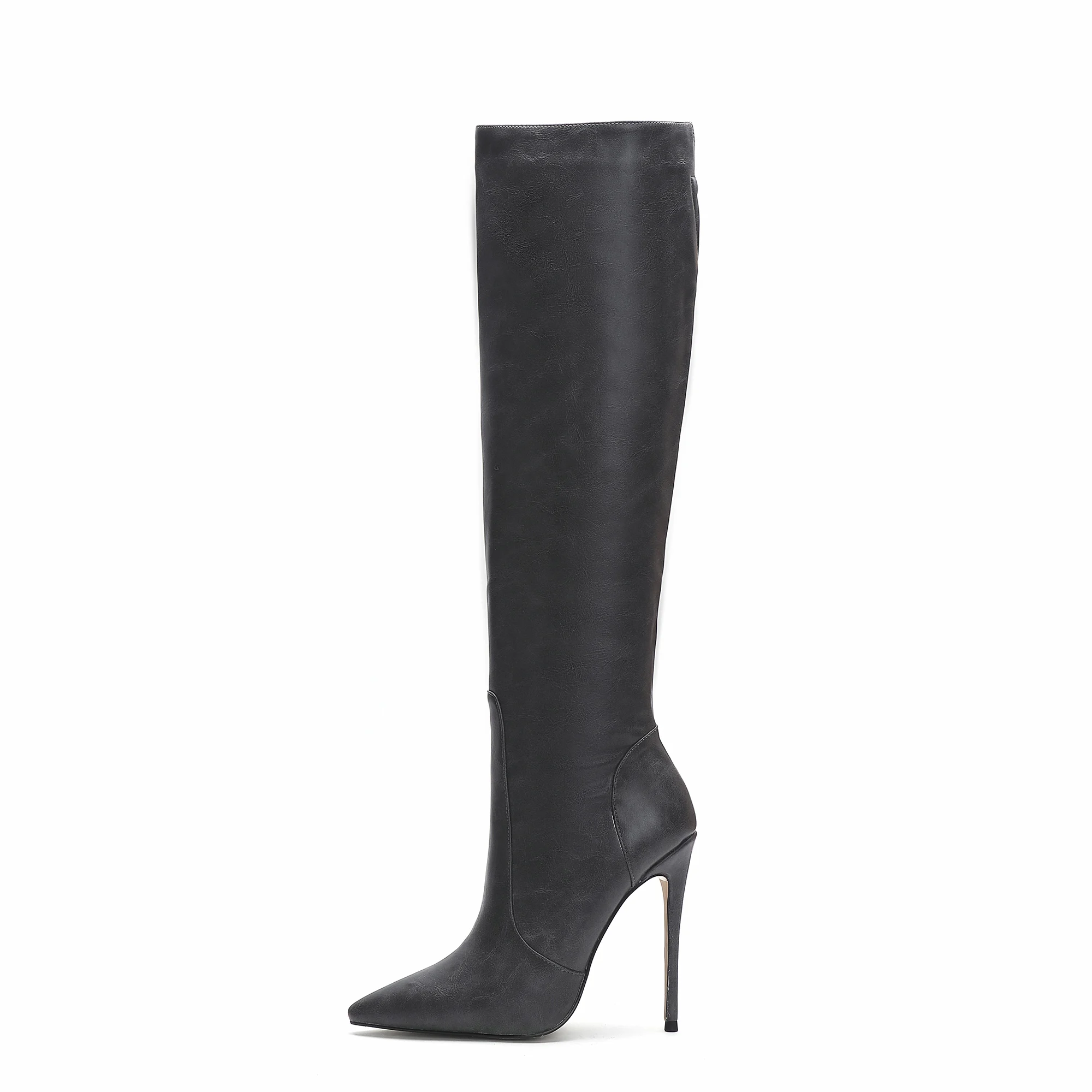 2024 New Fashion Boots Women Shoes High Heel Long Boots Ladies Shoes PU Winter Shoes Faux Leather ZIP Rubber Zipper up for Women
