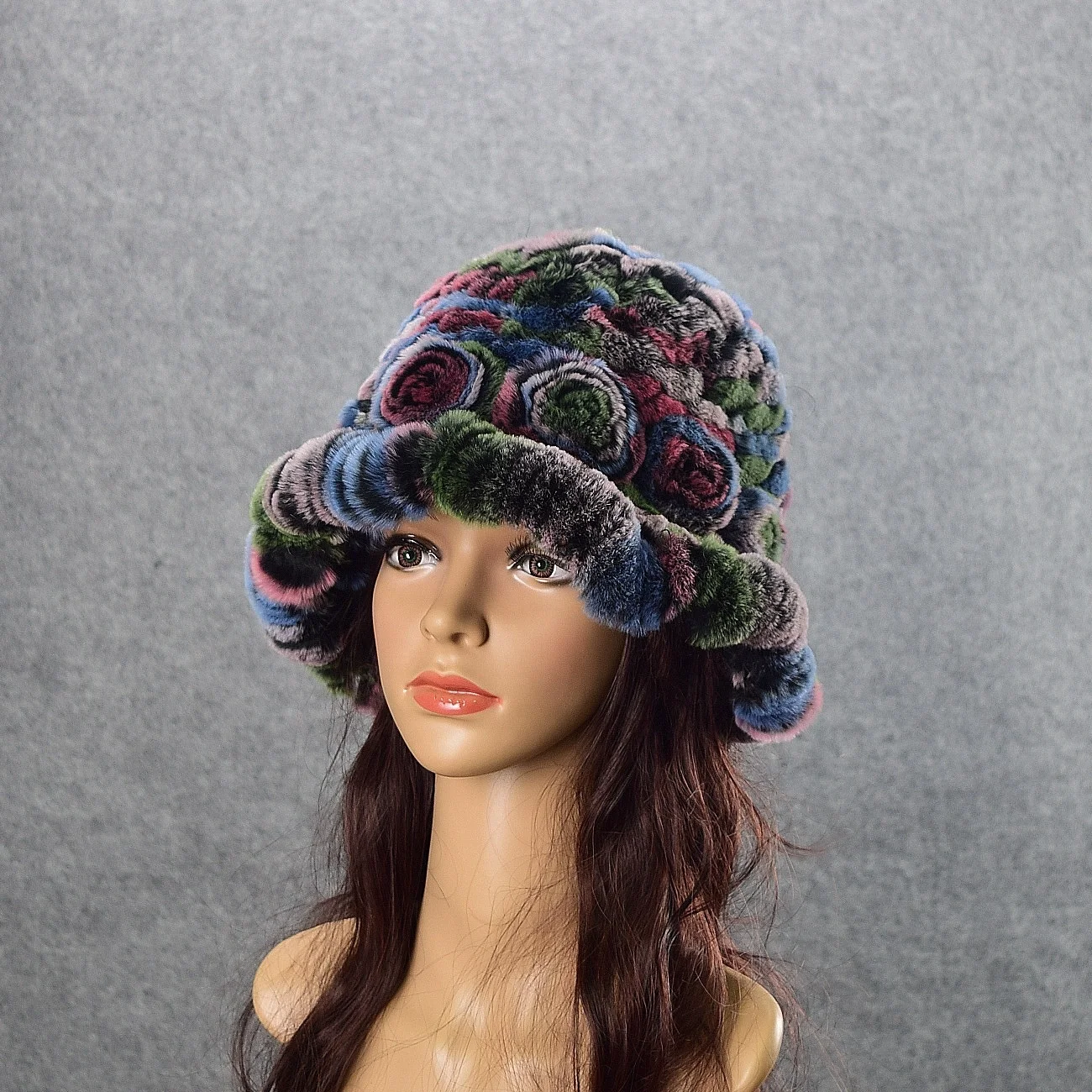 Hot Sale Lady Real Rex Rabbit Fur Hats Winter Warm Outdoor Hand Knitted Natural Rex Rabbit Fur Caps