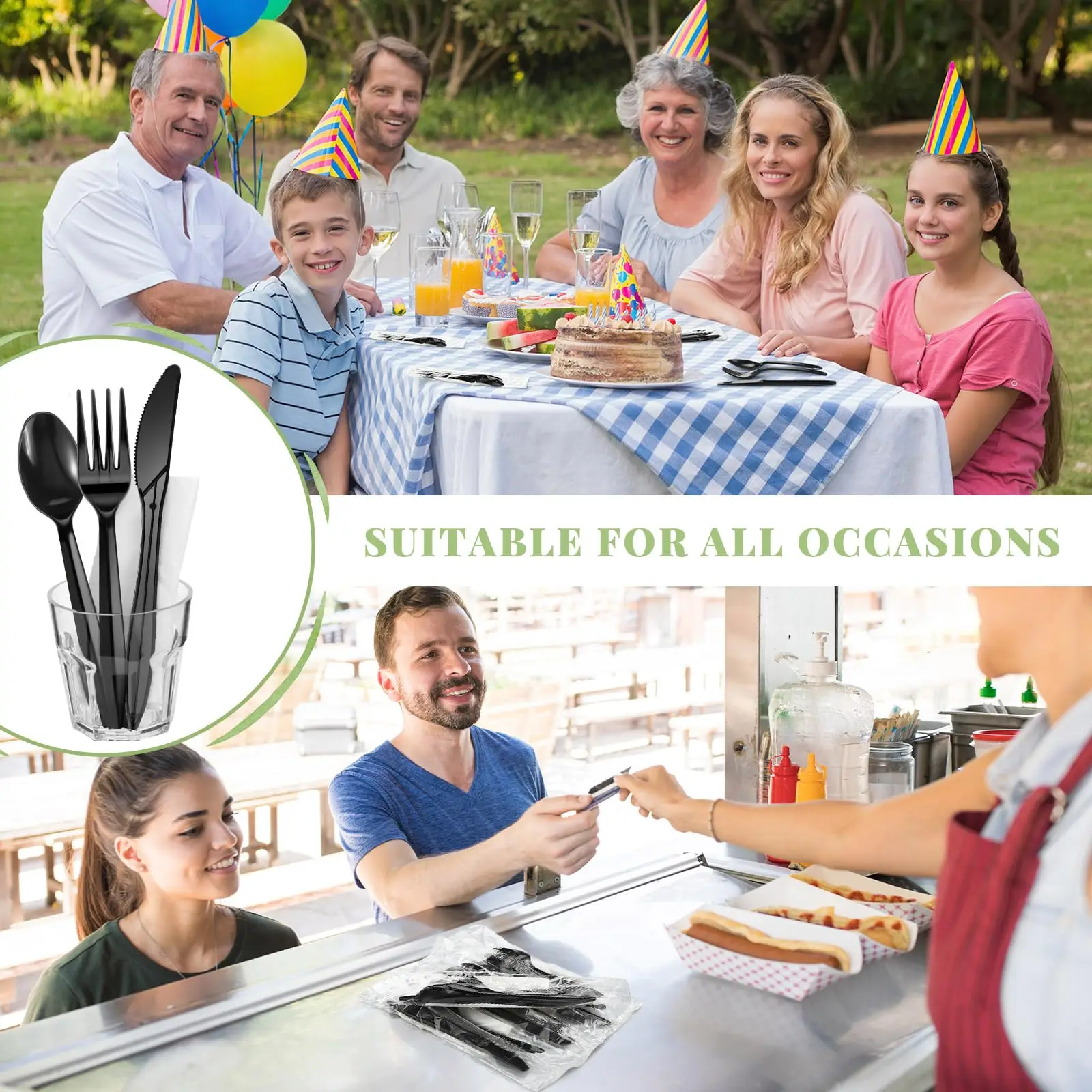 Wholesale Individually Wrapped Plastic Cutlery Bulk Disposable Black Knife Fork Spoon Napkin Sets