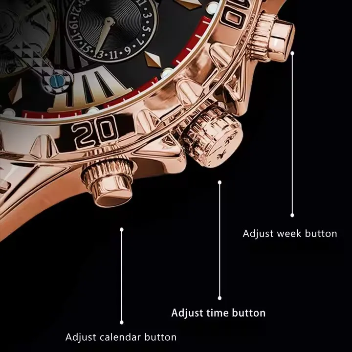 POEDAGAR 1410 Tourbillon Mechanical  Moon Phase Date Display Clock  Reloj Luxury Automatic Movement Hollow Out Watches For Men