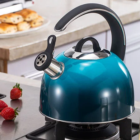 Realwin Kitchen Coffee Gas Stove Metal Customized Stainless Steel Whistling Tea Kettle With Marble Coating Handle