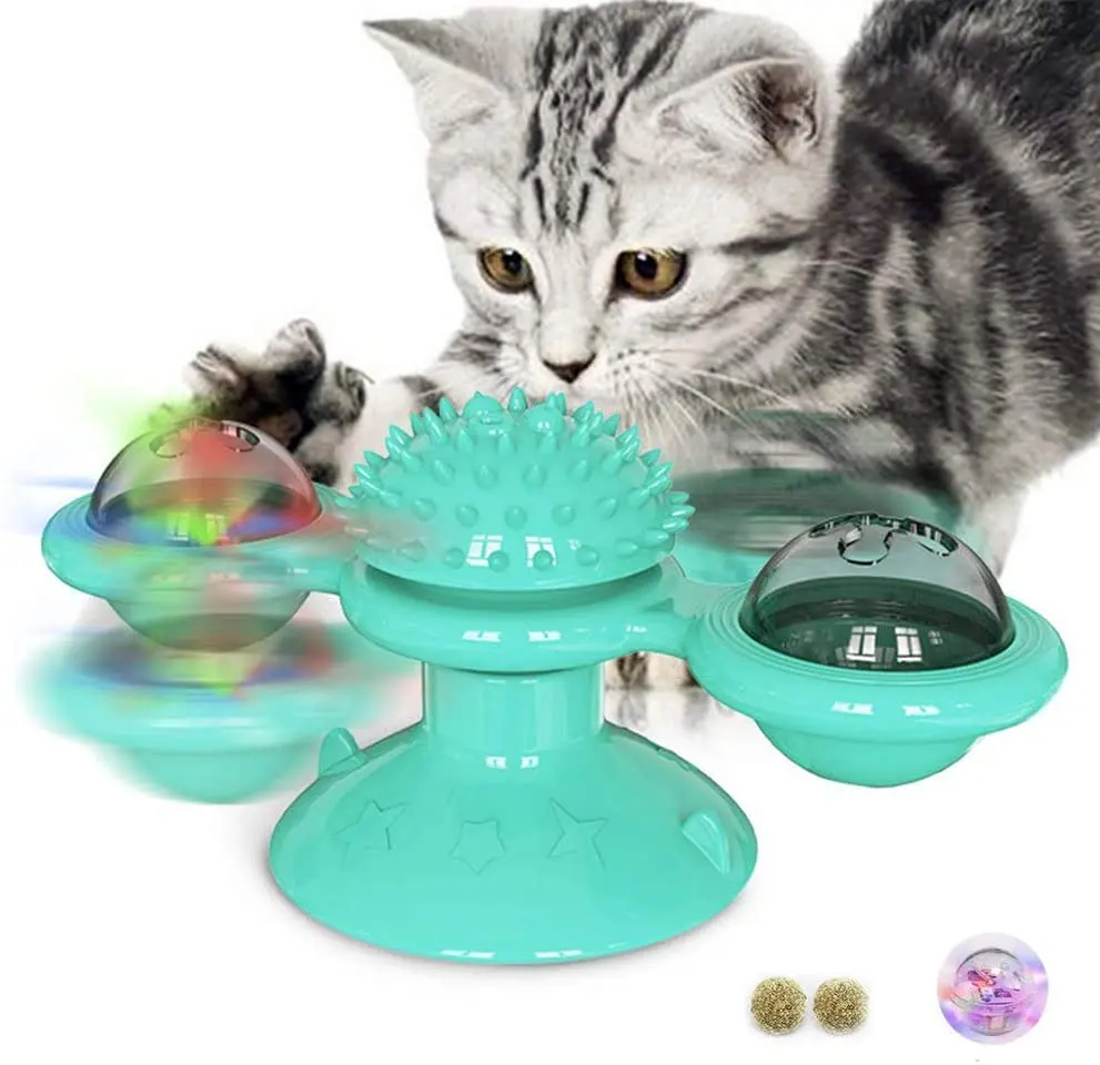 
Windmill Catnip Toy Funny Kitten Cat Toy Toothbrush Toy Massage Scratching Tickle with Suction Cup 