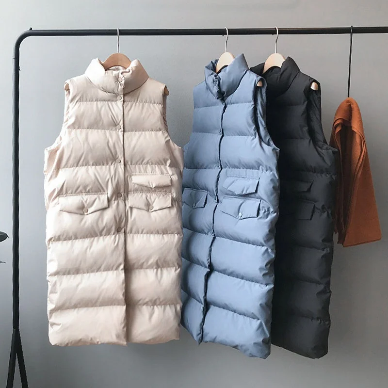 2021 Women Spring Vest Coat Stand Collar Long Vest Warm Tops Vest
