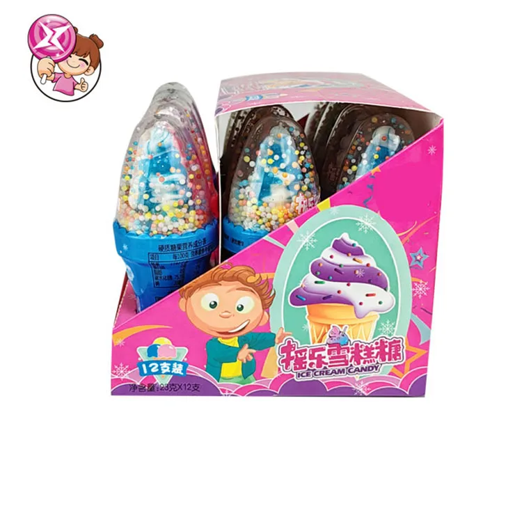 Factory wholesale candy sweet hard candy children colorful shaking rotating ice cream cartoon design fruit flavor Halal candy