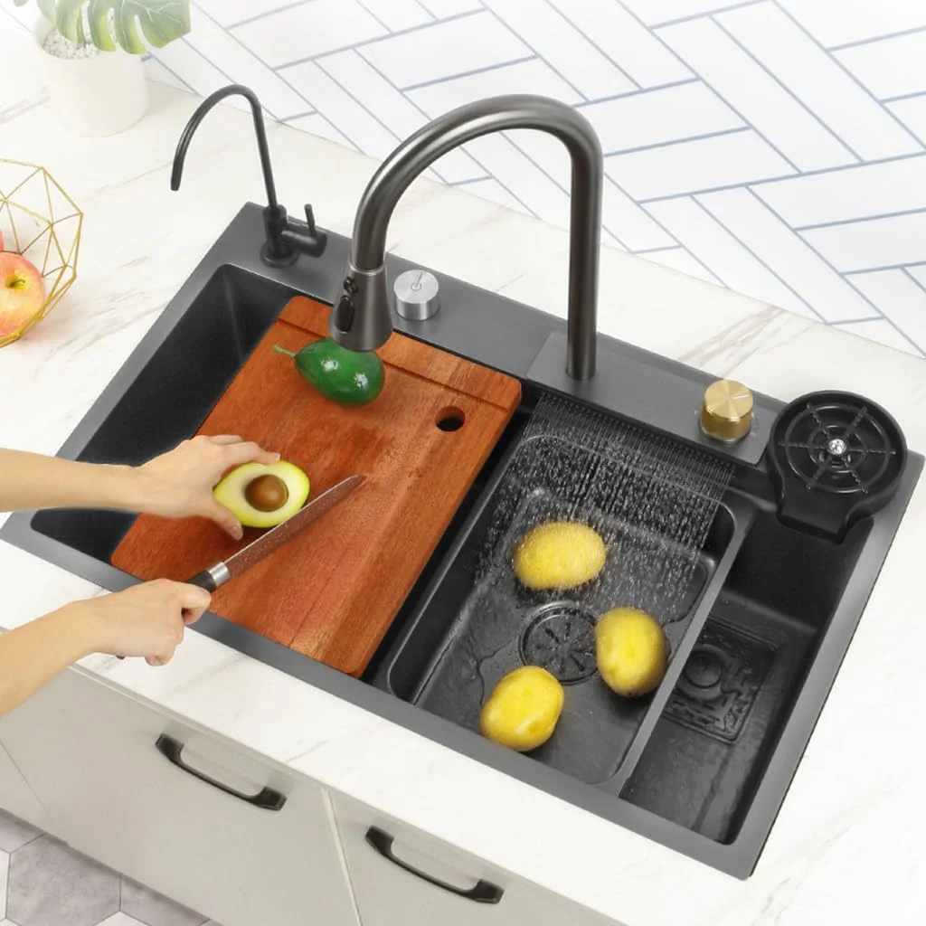 multifunction kitchen sink black waterfall faucet kitchen ultrasonic sink restaurant sinks kitchen