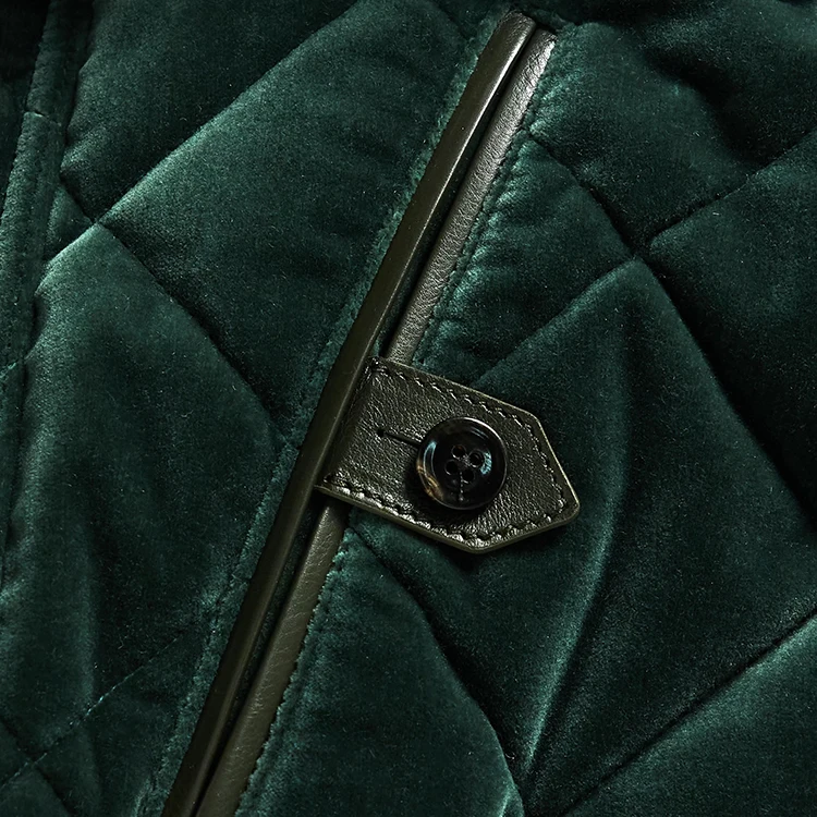 Turn-down collar leather trim plus size cotton velvet all over quilted polyester fill winter new style mens bomber jacket