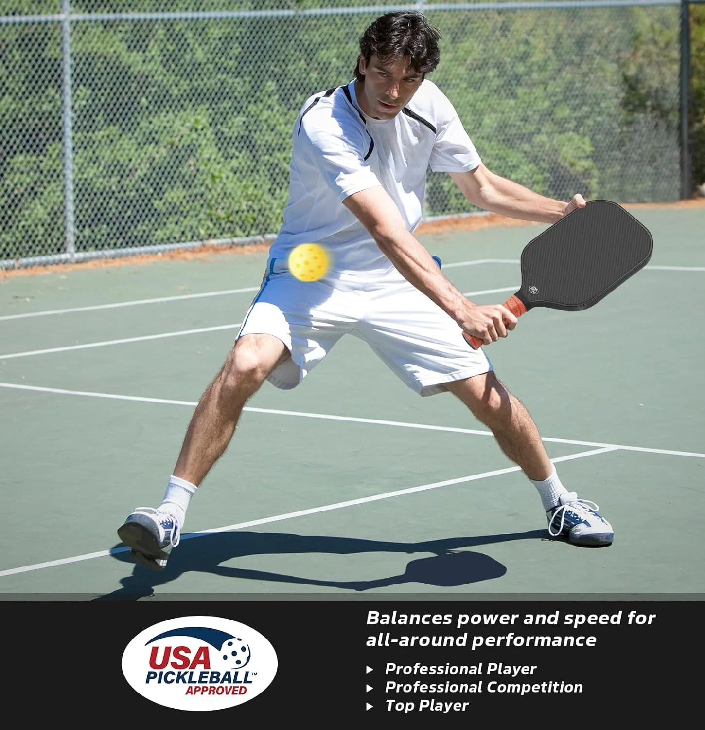 Pickleball Paddle With Textured Carbon Grip Surface Technology for Maximum Spin - Honeycomb Polymer Core