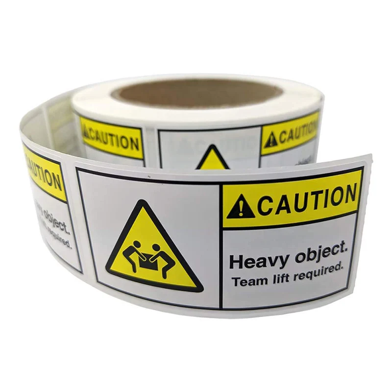 Fluorescent Yellow Shipping Label Stickers Label Caution Heavy Object Team Lift Required Sticker Rolls