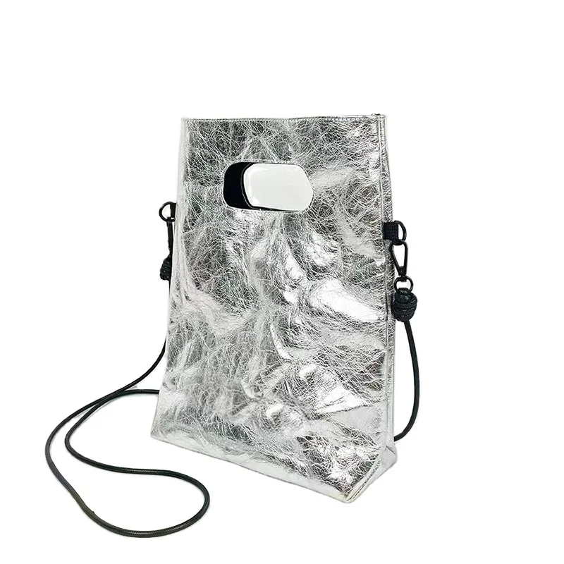 Silver shinning Carrier tyvek paper special tyvek custom shopping dupont paper tote bag with shoulder handle strap