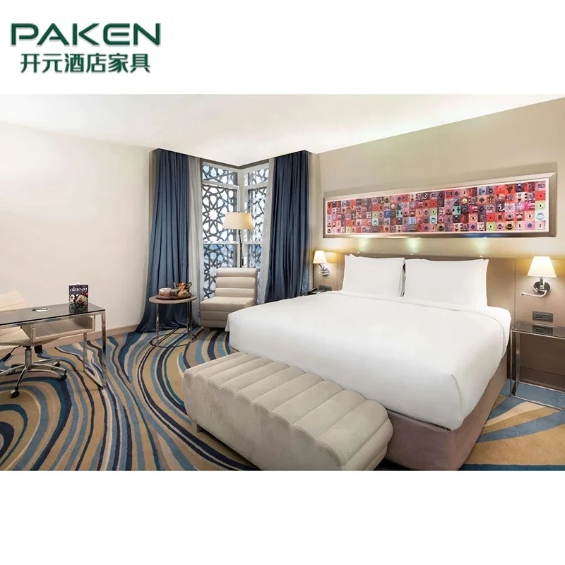 Modern Hotel Room Furniture Suite Wooden King Bed Headboard Bedroom Sets Luxury Hospitality Furniture