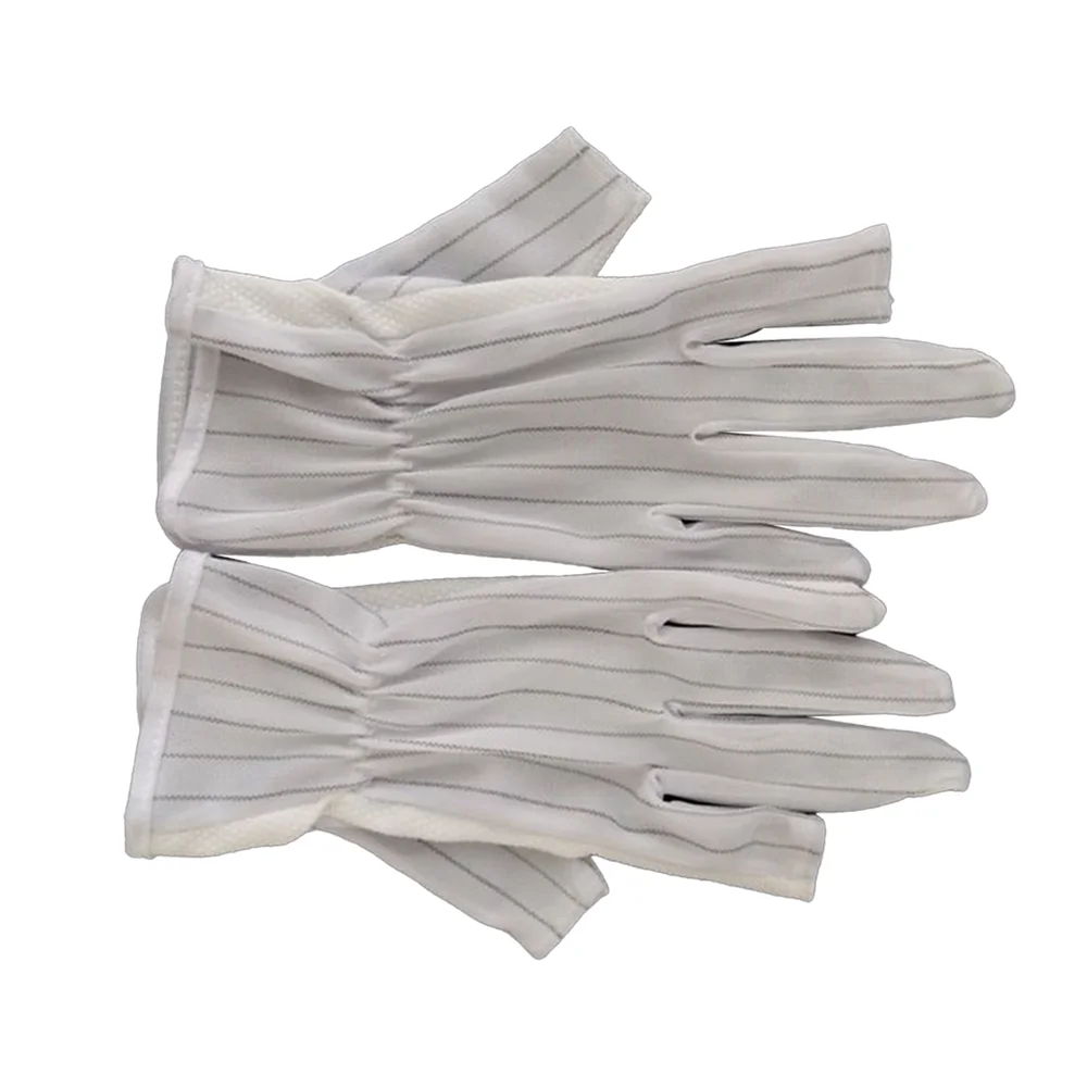 Customized Size White Construction Protective Safety Expose Two Fingers Stripe ESD Anti-static Gloves