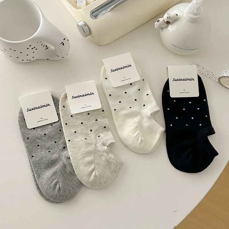 aohan spring summer shallow mouth female solid color not drop with socks polka dot boat soc