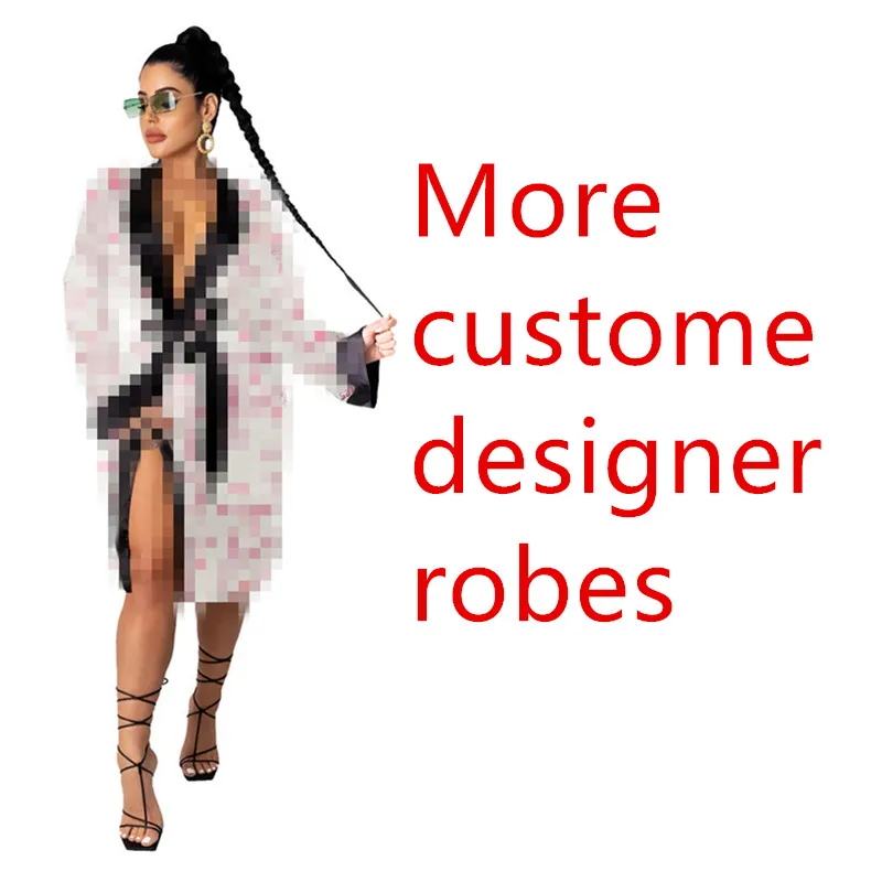 2021 New Silk Cartoon Night Gown Robe Pajama Sexy Bathrobe Lounge Wear Kimono Satin Robes for