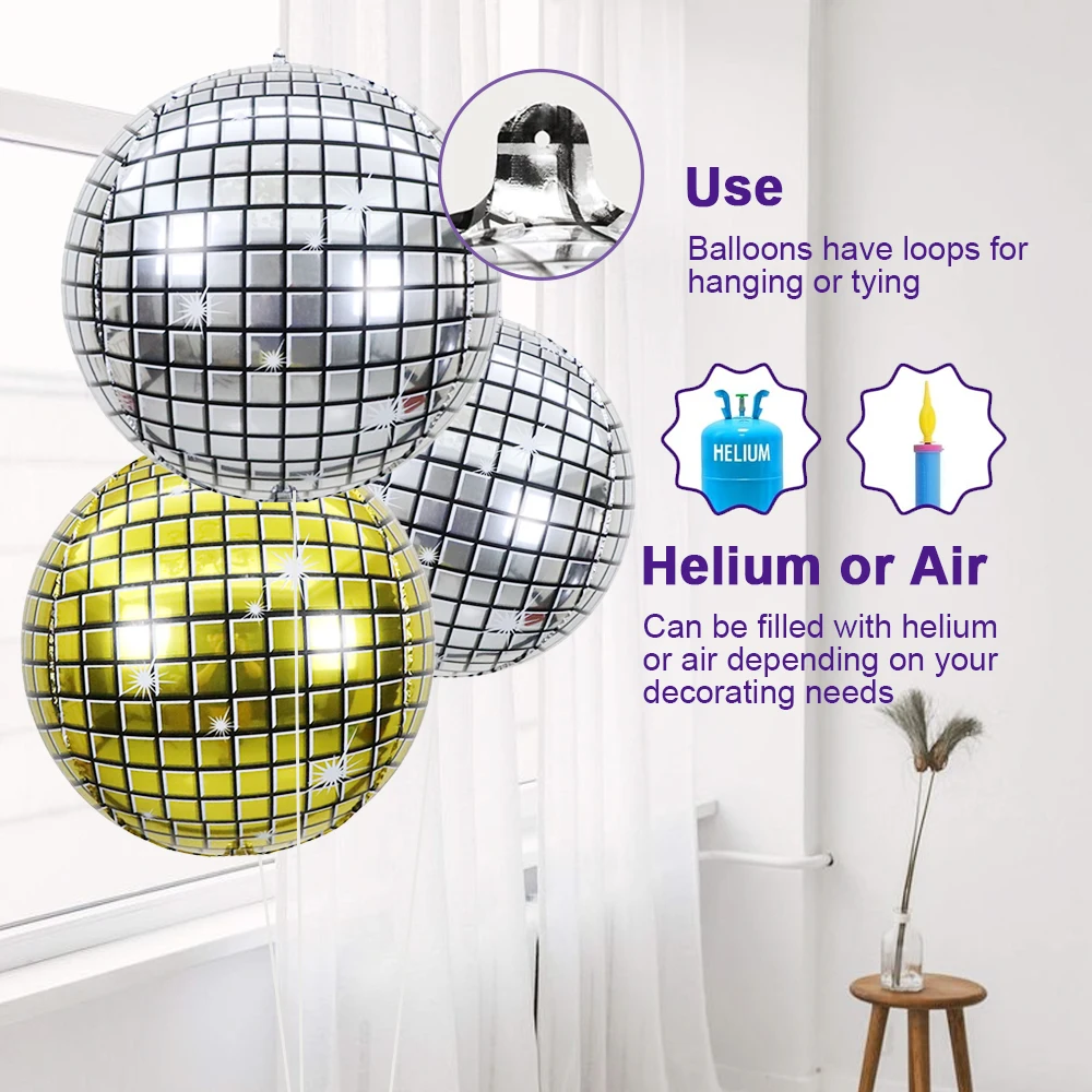 4D Sphere Large Mirror Metallic Balloons Disco Silver Gold Foil Balloons Event Party Decorations 50 Inches Disco Ball 4D Balloon