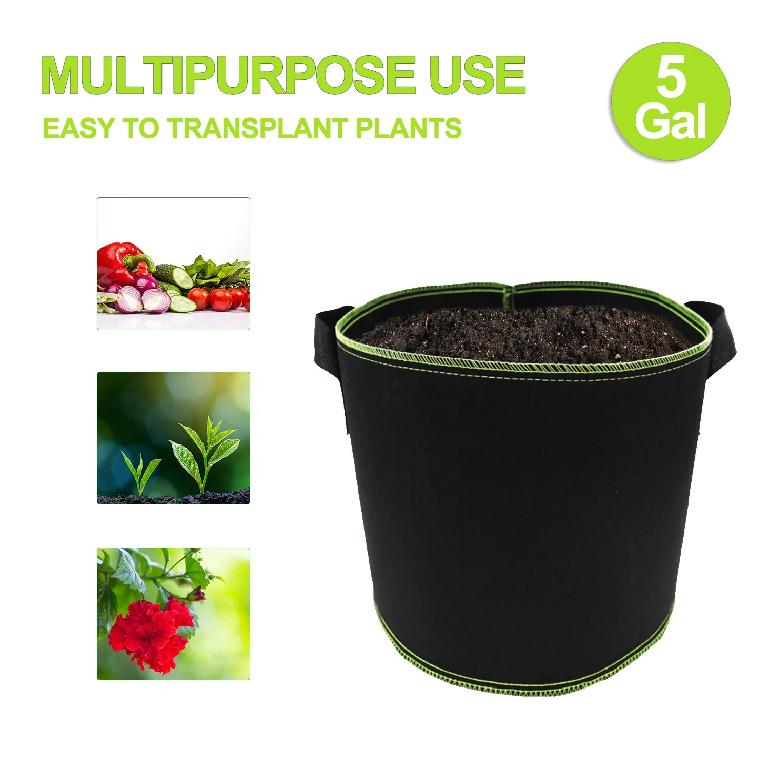 Customized 1 3 5 7 10 20 30 50 100 200 Gallon Planter Grow Bags Aeration Pots Garden Potato Felt Fabric Plant Grow Bags