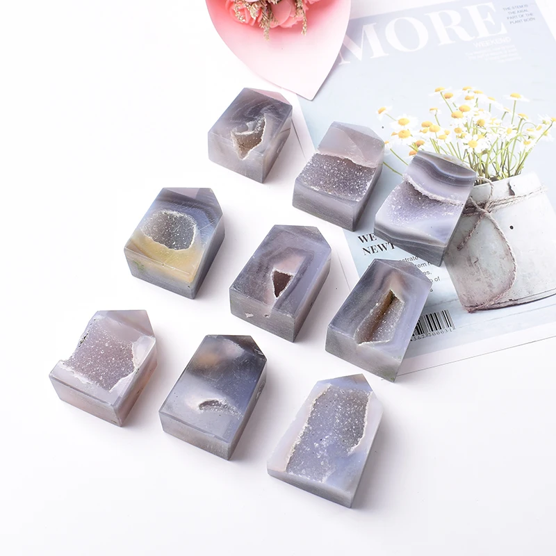 Natural Crystal Agate Polished Square Crystal Point Agate Geode Crystal Tower