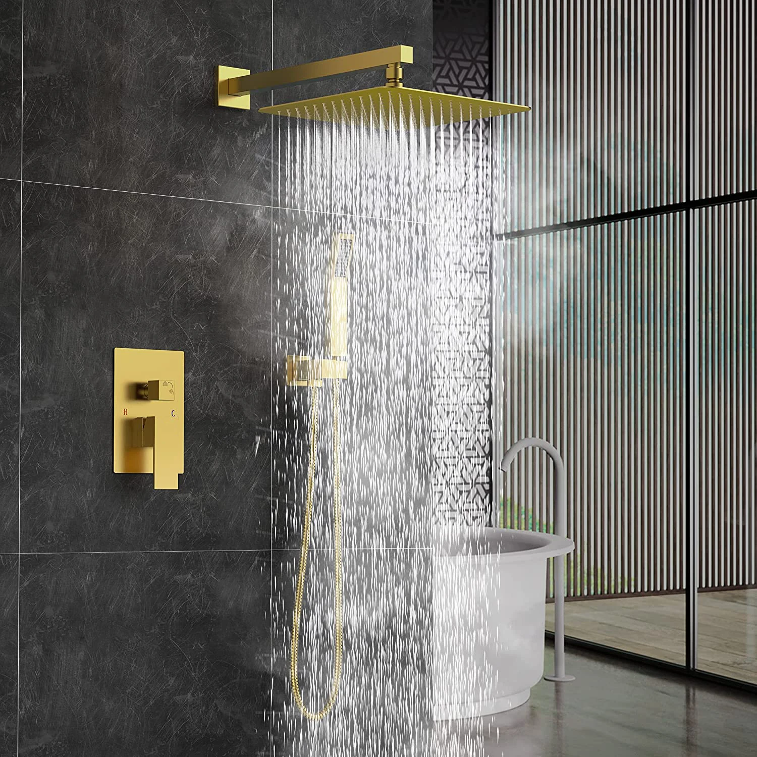 Concealed Square Rainfall Shower System Set Bathroom Faucet Luxury Massage Chair Gold Ceramic CLASSIC Chrome Modern Hotel 1 Set